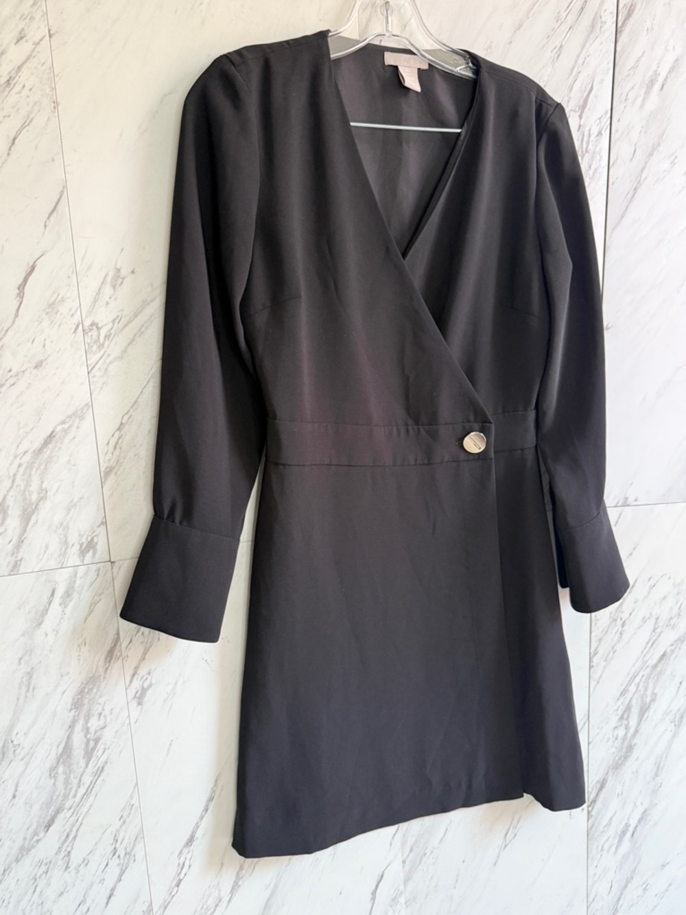 3/$50 H&M Wrap Button Long Sleeve LBD Little Black Mini Dress SZ S